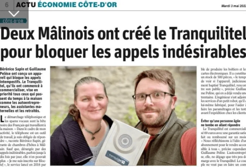 Photo du journal Le Bien Public de Dijon qui promeut la solution TRANQUILITEL