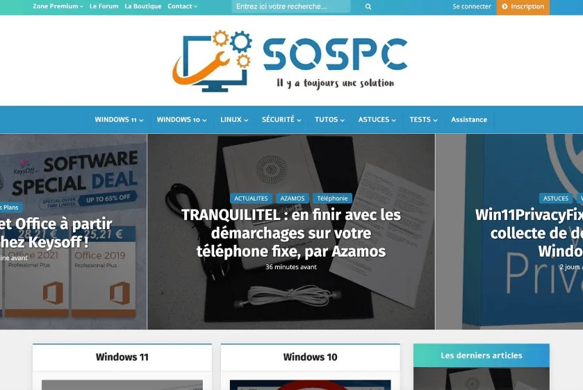 Capture d'écran sur site SOSPC.NAME qui fournit un test très complet du boîtier bloqueur TRANQUILITEL