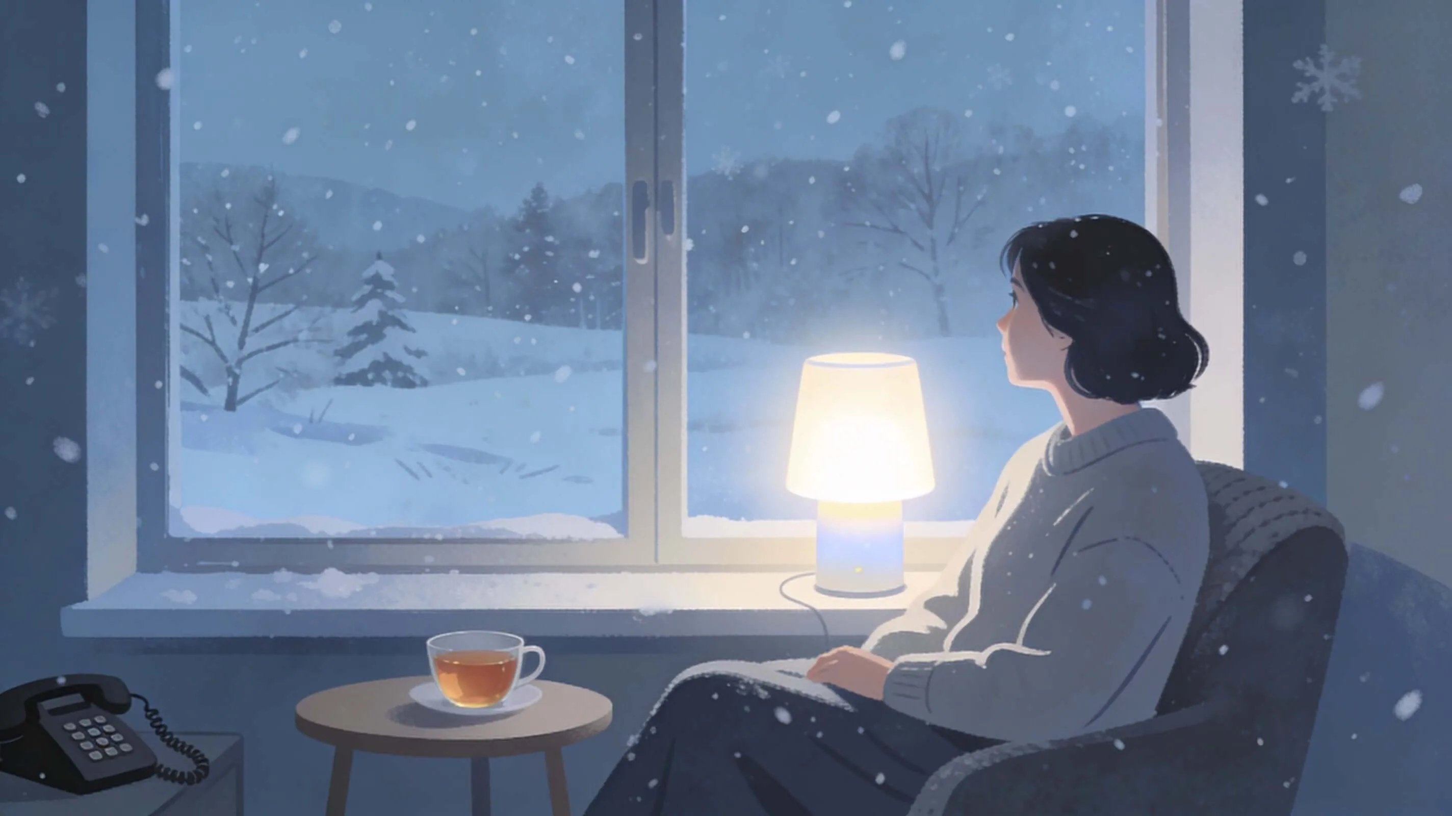 Illustration pour un article sur l'isolement en hiver, couleurs froides.