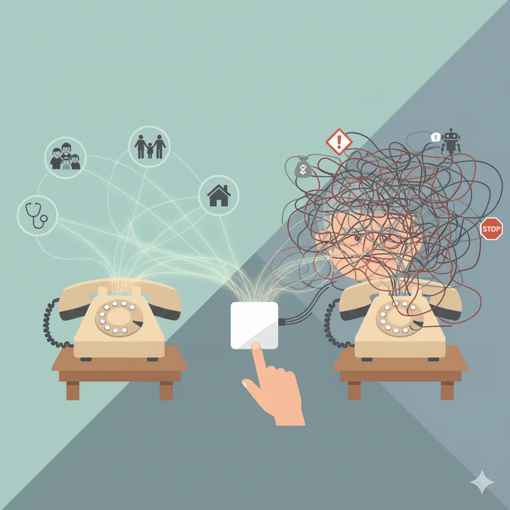 Un dessin pour illustrer comment reprendre contrôle de son téléphone fixe.